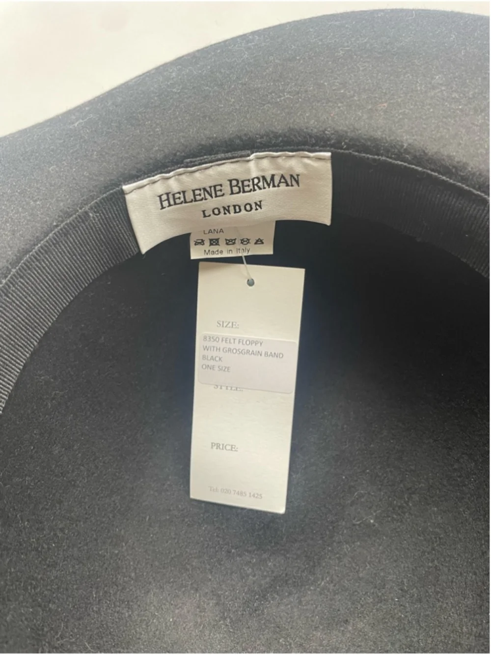 Helene Berman London Black Wool Felt Floppy Hat Wide Brim Designer